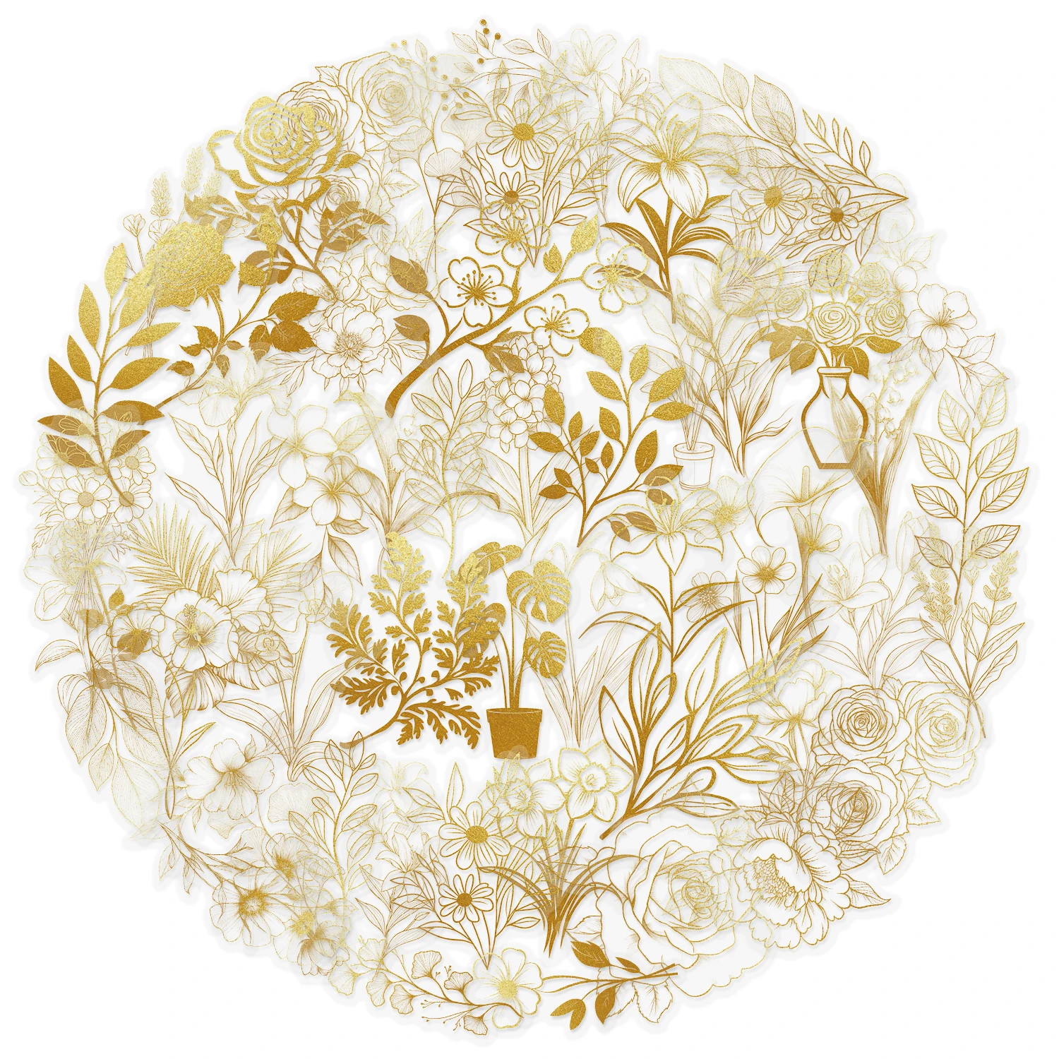 

50pcs Golden Plant Transparent PET Aesthetic Gift Stickers For Phone Scrapbook Album Guitar Suitcase Craft Supplies DIY Sticker