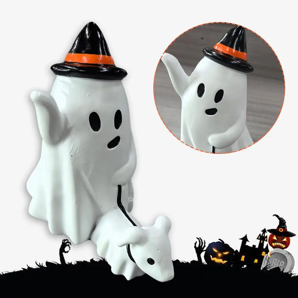 Halloween Ghost Walking Dog Statue Funny Ghost Walking His Ghost Dog Halloween Ghost Dog Statues Halloween Tabletop Decoration