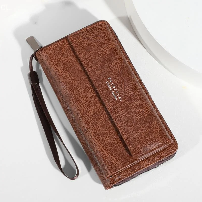 Men's PU Zipper Handbag Large Capacity Long Wallet Clutch Bag Phone Bag Multi Card Card Holder Coin Purse Wallet Double Layer