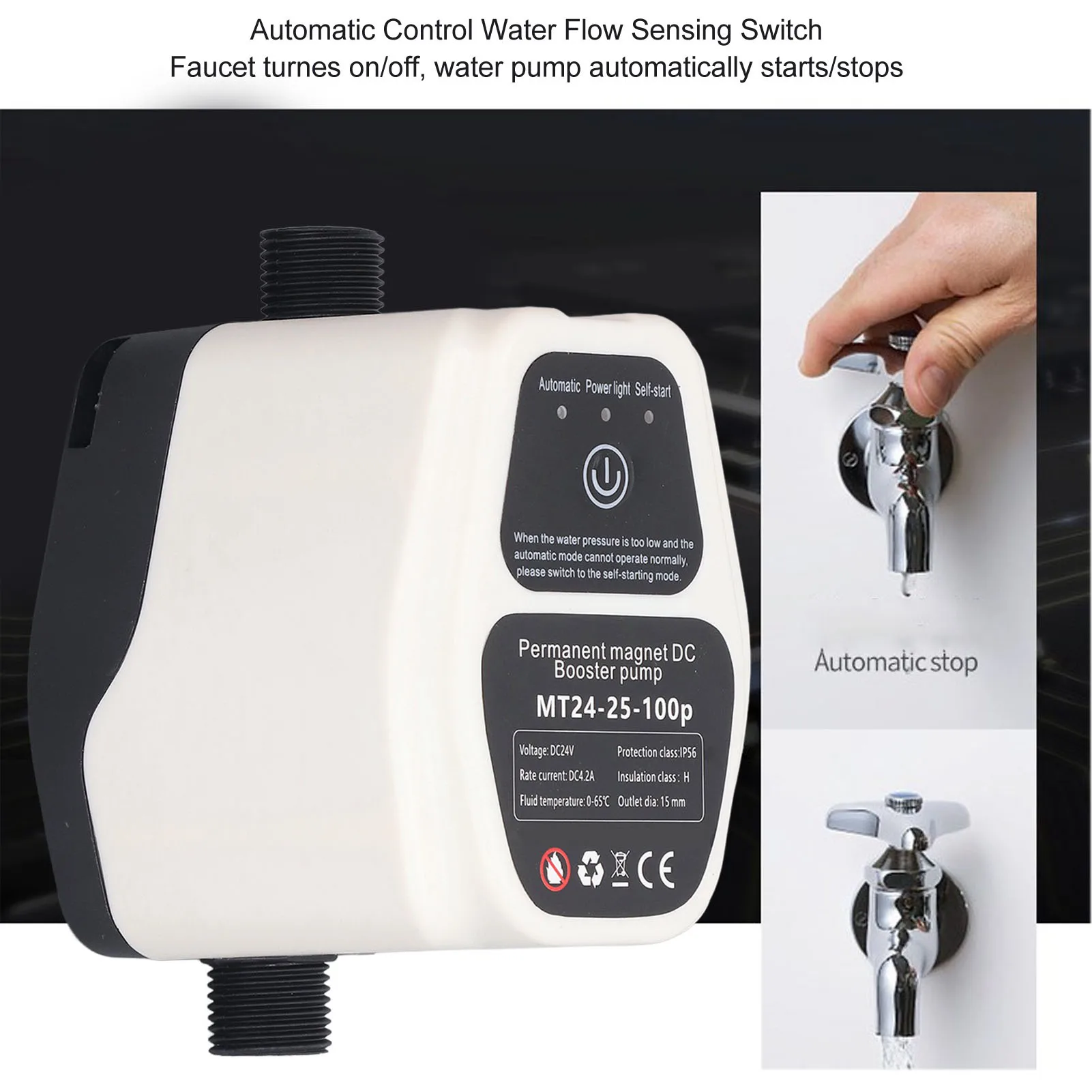 

Water Pump, Booster Pump 100W 24V 25L Full Automatic Intelligent Sensing Quiet Water Pressure Boost Pump
