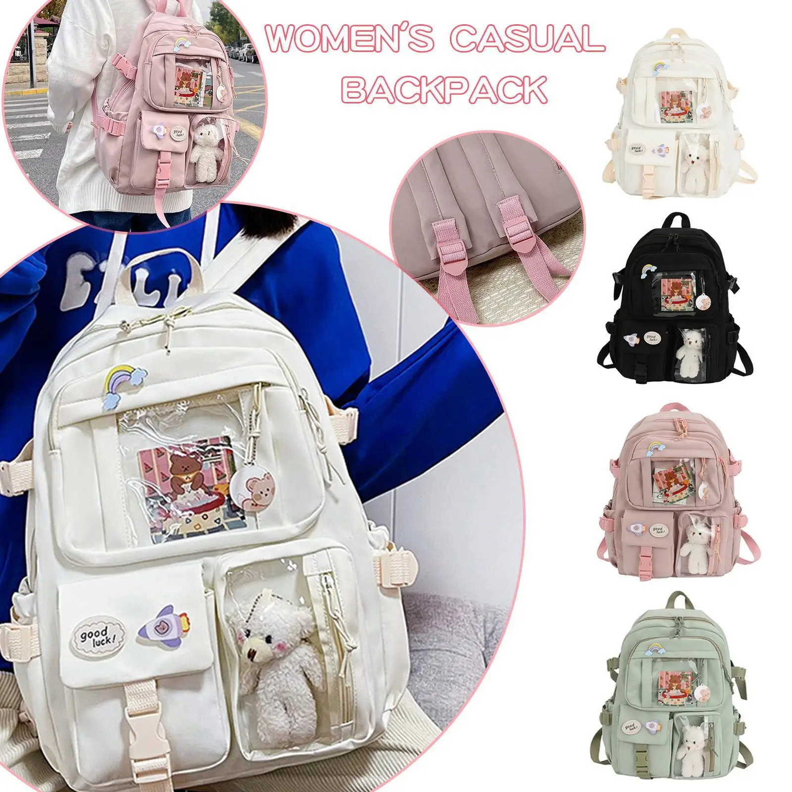 New Cute Korean Women Kawaii Backpacks Waterproof Multi-Pocket Nylon For High School Student Female Girl Laptop Bookpack Fashion