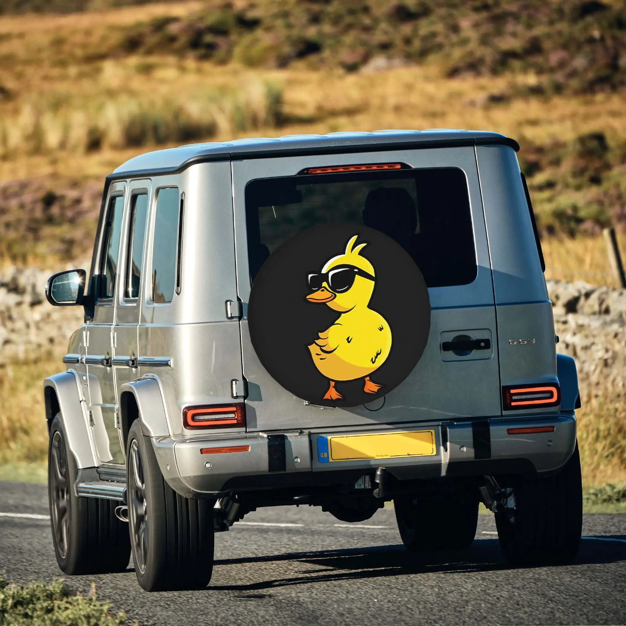 2D Flat 1pc Cool Yellow Duck Car Tire Cover 35.56/38.1/40.64/43.18 Cm, Spare Tire Cover, Essential For Camping Off-Road Outdoor