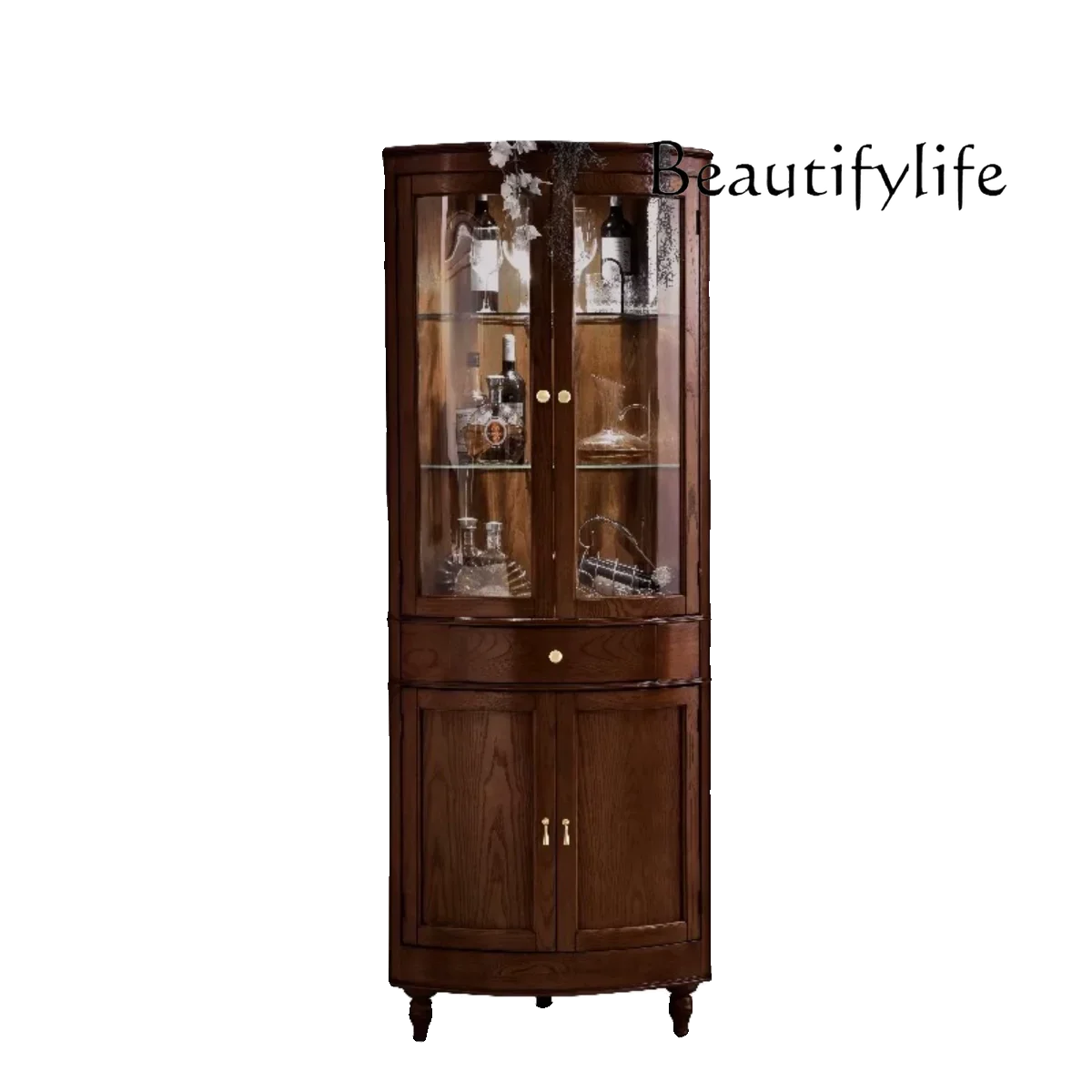 American Solid Wood Corner Cabinet Living Room  Multi-Functional Cabinet Ash Wood Wall Corner Wine Cabinet