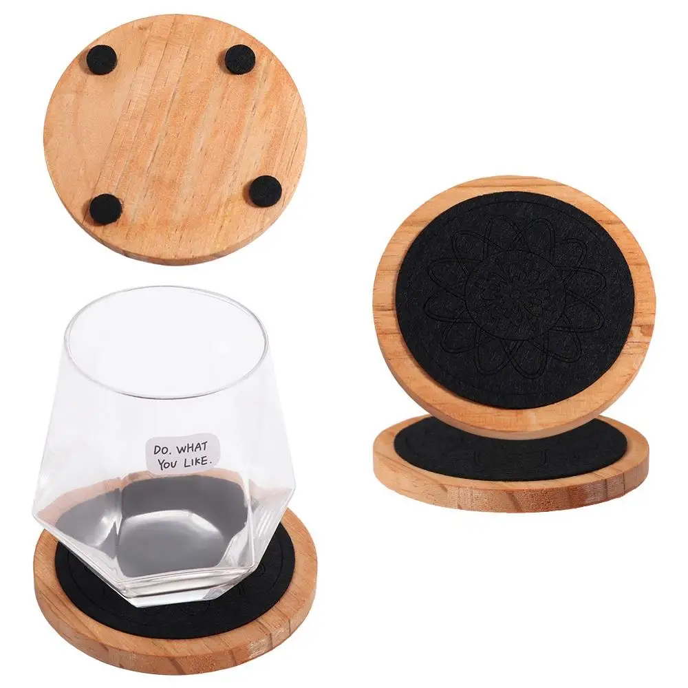 Heat Resistant Wood Coasters Drink Absorbent Vintage Felt Wooden Tea Mat Reusable Non-slip Wooden Drink Placemats - Image 3