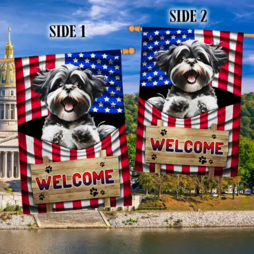 Shih Tzu Dog Welcome American Flag Garden Flag AAL HHM WZZ yyi