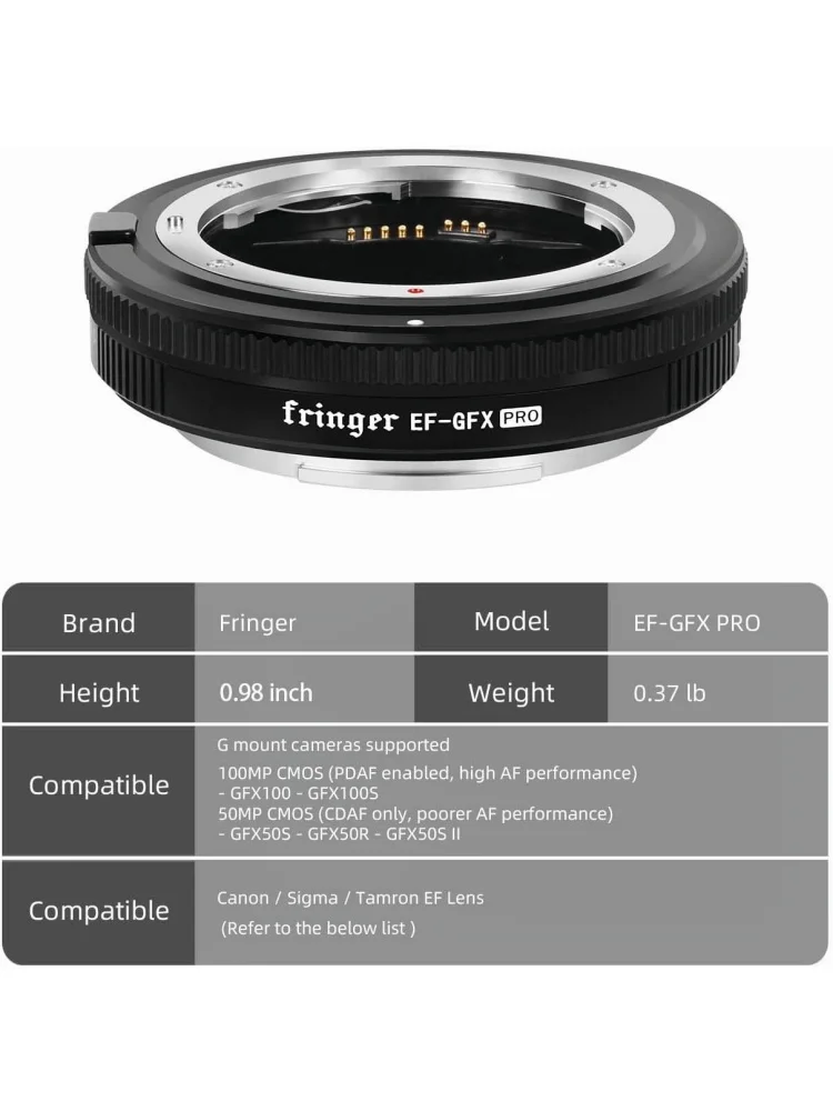 Fringer EF-GFX Pro AF Lens Adapter for Cannon EF Lens to Fujfilm GFX100 GFX100S GFX 100S GFX50S GFX50S II GFX50S II New