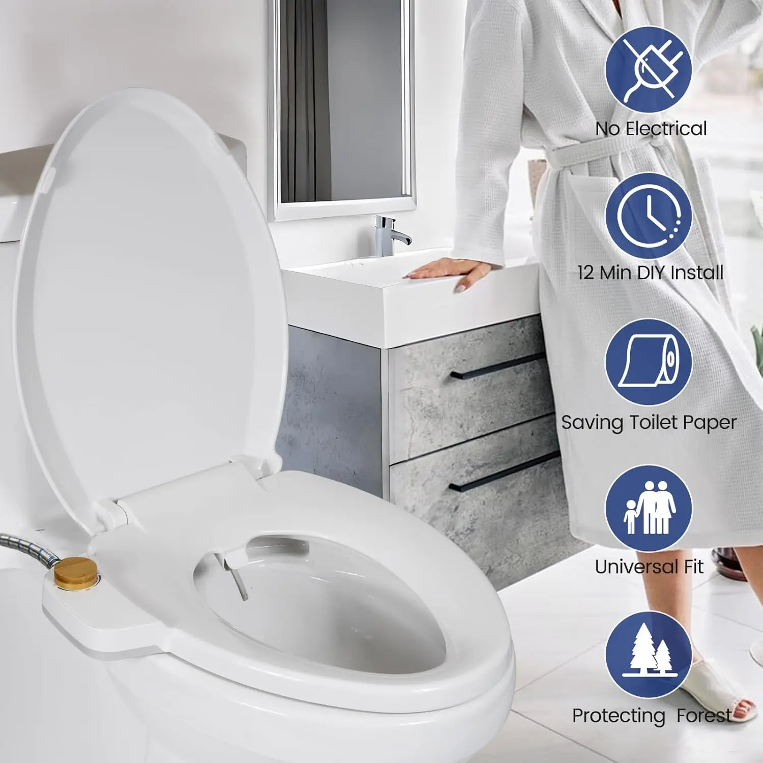 Toilet seat Extended non-electric toilet seat for existing toilets