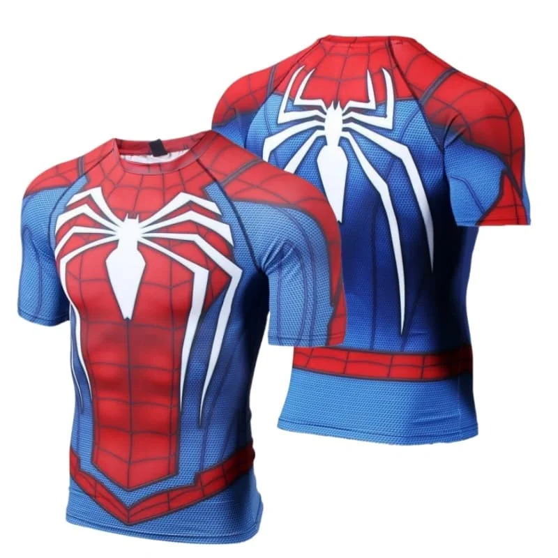 Parent‑child Spider Hero 3D Print Short Sleeve T‑Shirt Red Blue Gold Suit Pattern 100% Polyester Breathable Family Matching