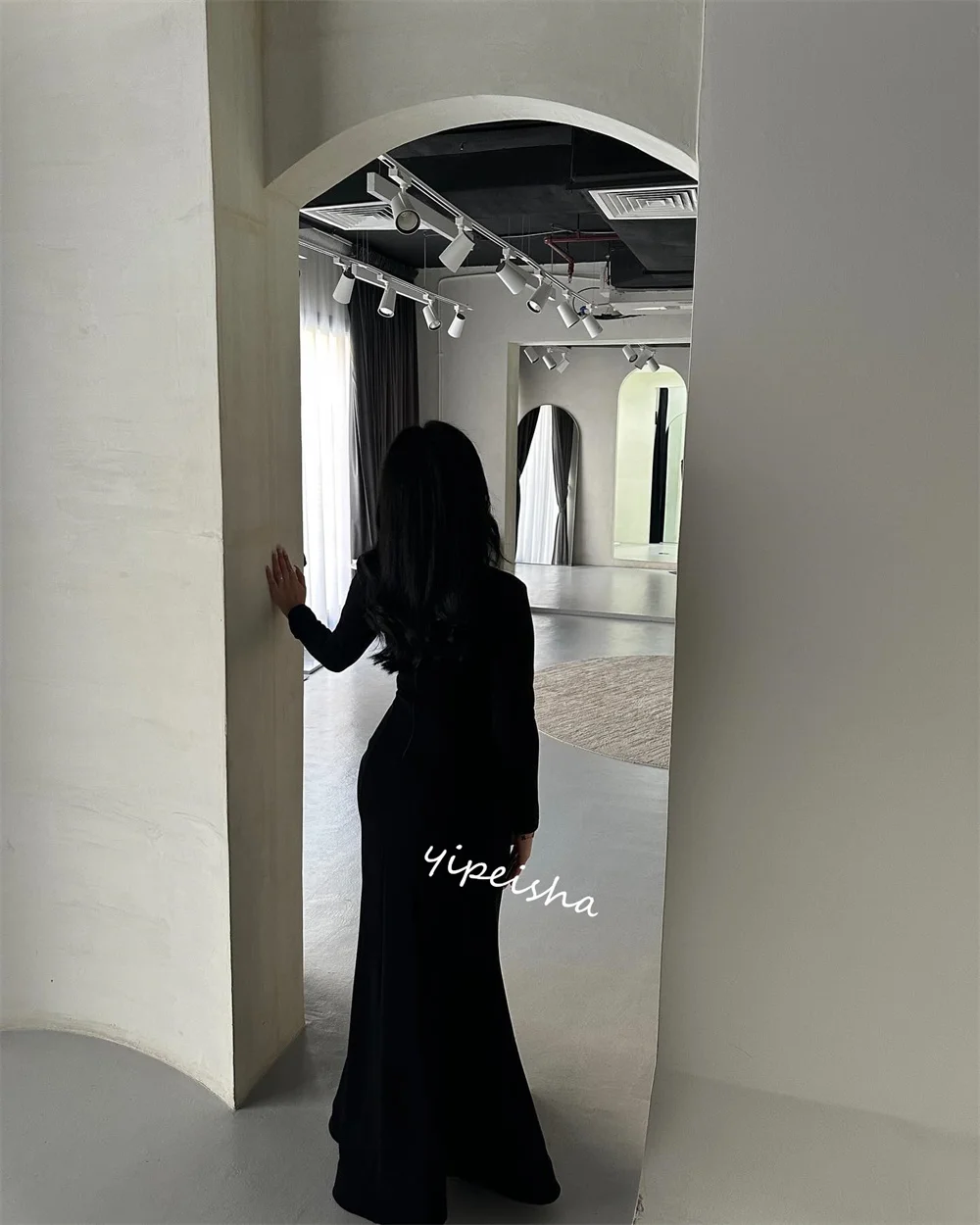 Jiayigong-Jersey fruncido de Arabia Saudita, vestido de ocasión a medida con cuello cuadrado, Midi, es