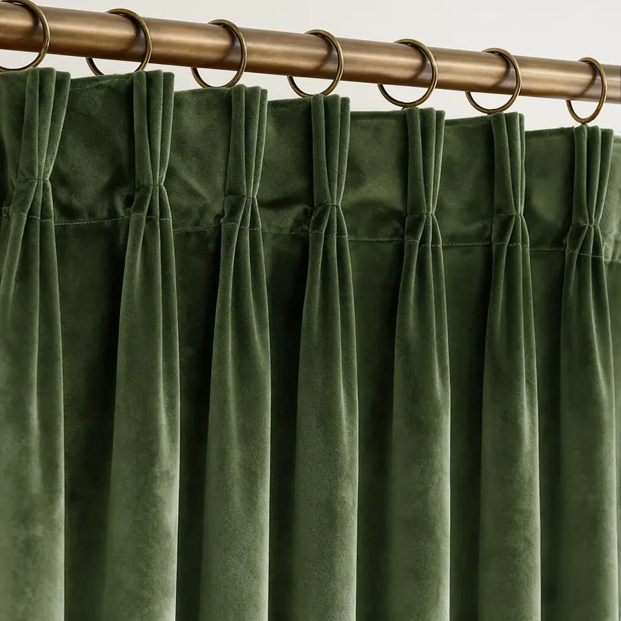 

Green Pleated Velvet Blackout Curtains 84 inches Long 2 Panels Set Thermal Insulated Triple Pinch Pleat Velvet Drapes Room Darke