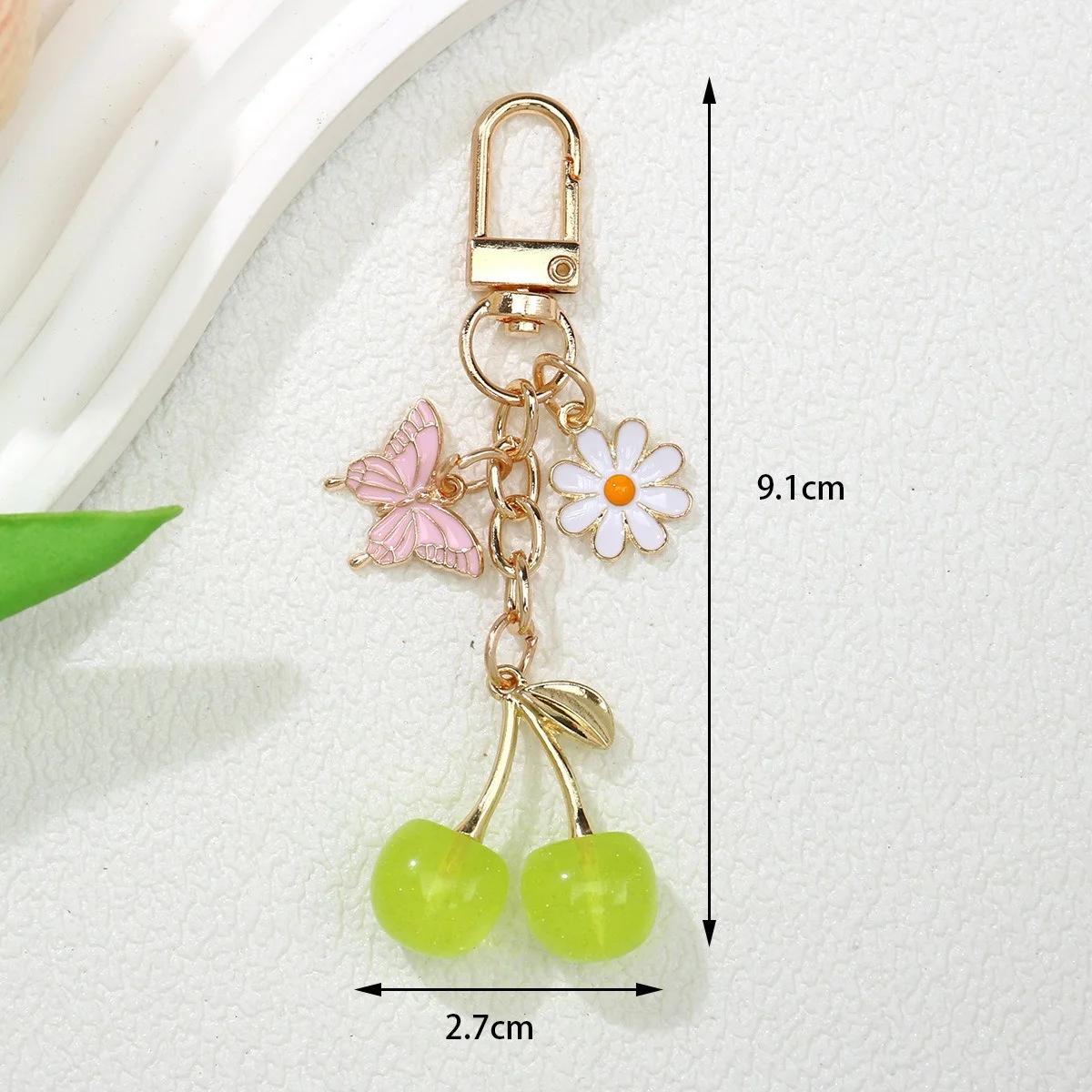 HOLIN Shiny Cherry Pendant Keychain Cute Accessory Fruit Butterfly Bag Charms Pendants Chain