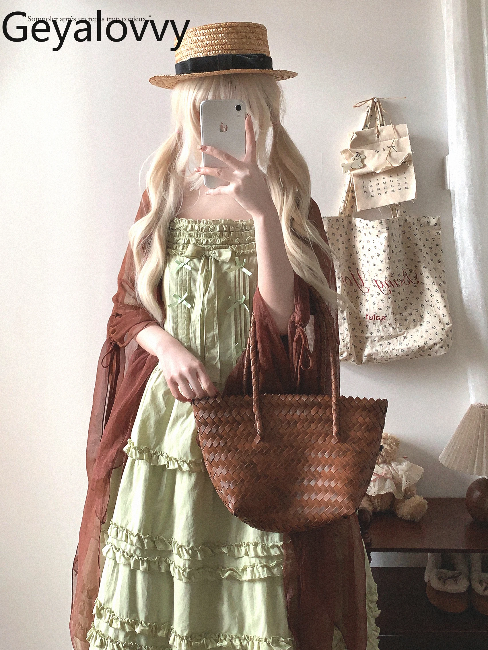 

Mori Retro Satin Bow Long Dress Women Summer New Fashion Elegant Lolita Girls Ruffle Dresses Loose Casual Short-sleeved Dress