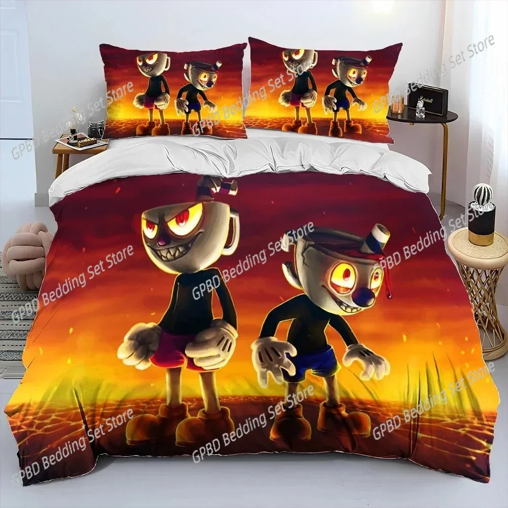 

Luxury New 3D Print Game Cuphead Mugman Bedding Set Duvet Cover Bed Set Quilt Cover Pillowcase king Queen Size Boys Adult