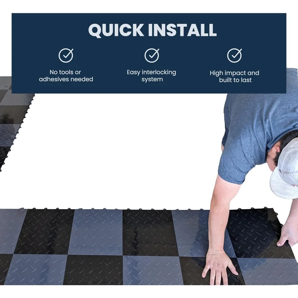 بلاط أرضية بلاستيكي متشابك 12 × 12 غير قابل للانزلاق للمرآب، تركيب سهل معًا، مثالي لتنظيم المرآب #4