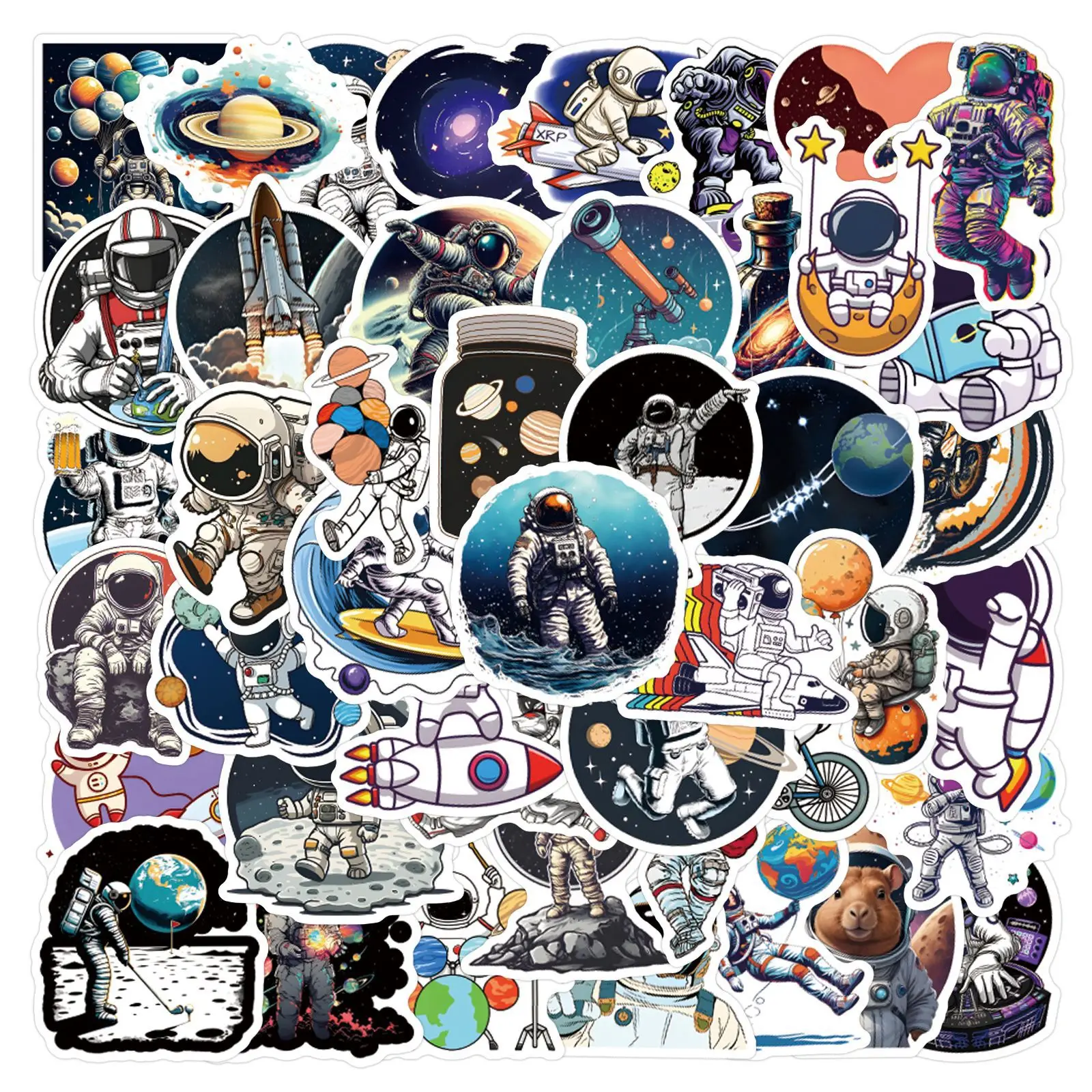 

50PCS Space Travel Planner Stickers Fashion Classic Nostalgia Coffee Skateboard Graffiti Waterproof Guitar Cartoon Stickers