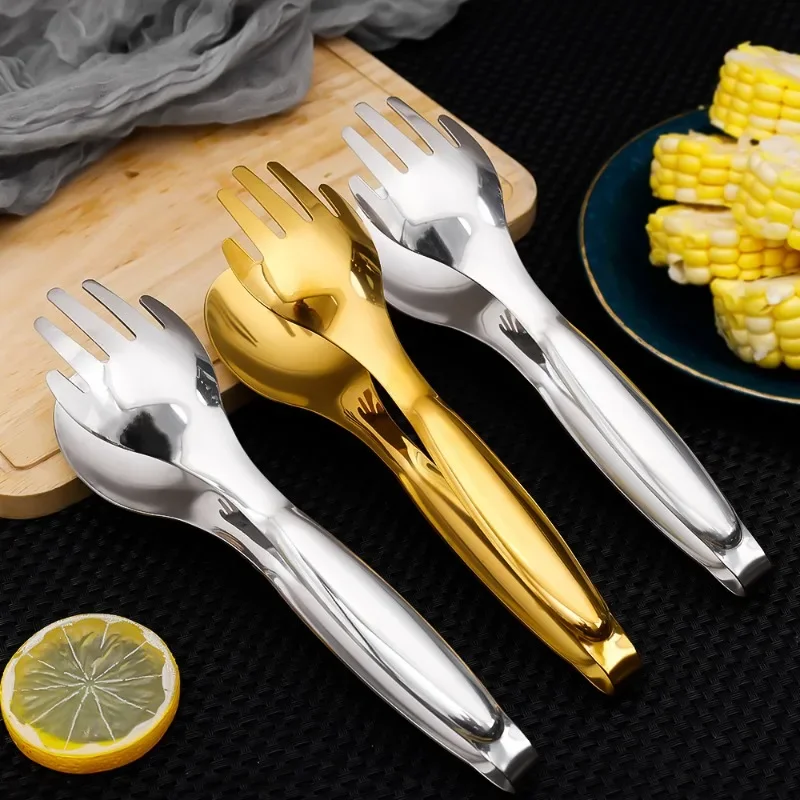 1PC/Non-Slip Stainless Steel Food Tongs Meat Salad Bread Serving Tongs For Barbecue Cooking Utensils Meat Food Clip