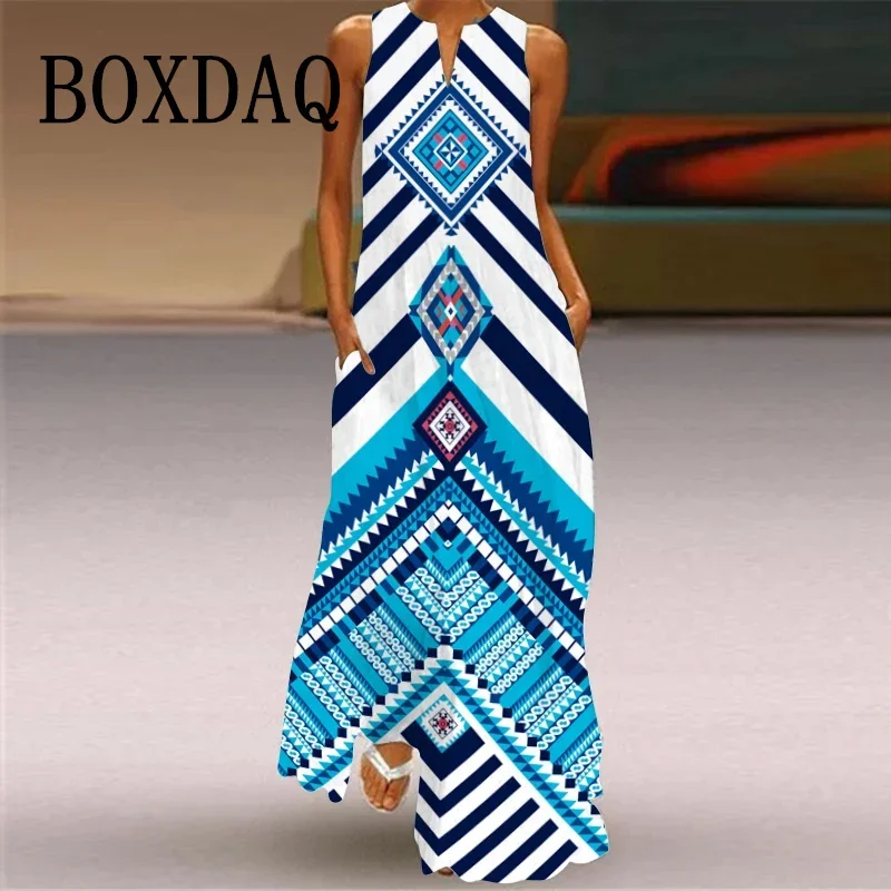 Winter Snowflake Print Women Dress Fashion Casual Christmas Party Evening Long Dress Sexy V-neck Sleeveless Tank Maxi Dress