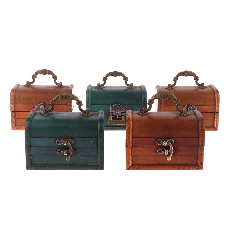 Retro Storage Wooden Box Necklace Earrings Jewelry Password Lock Storage Box Key Unlocking Wooden Green Brown Lock Box