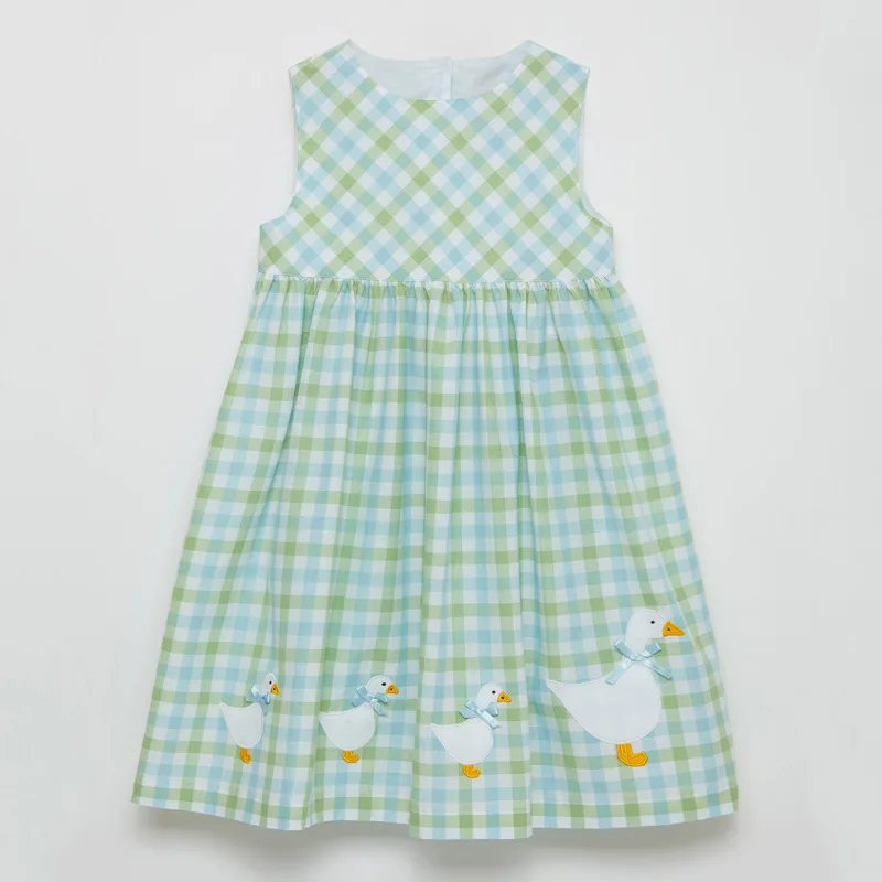 Little maven 2024 Baby Girls Summer Dress Lovely Rabbit Blue Sleeveless Clothes Cotton Comfort for Kids 2 to 7 years