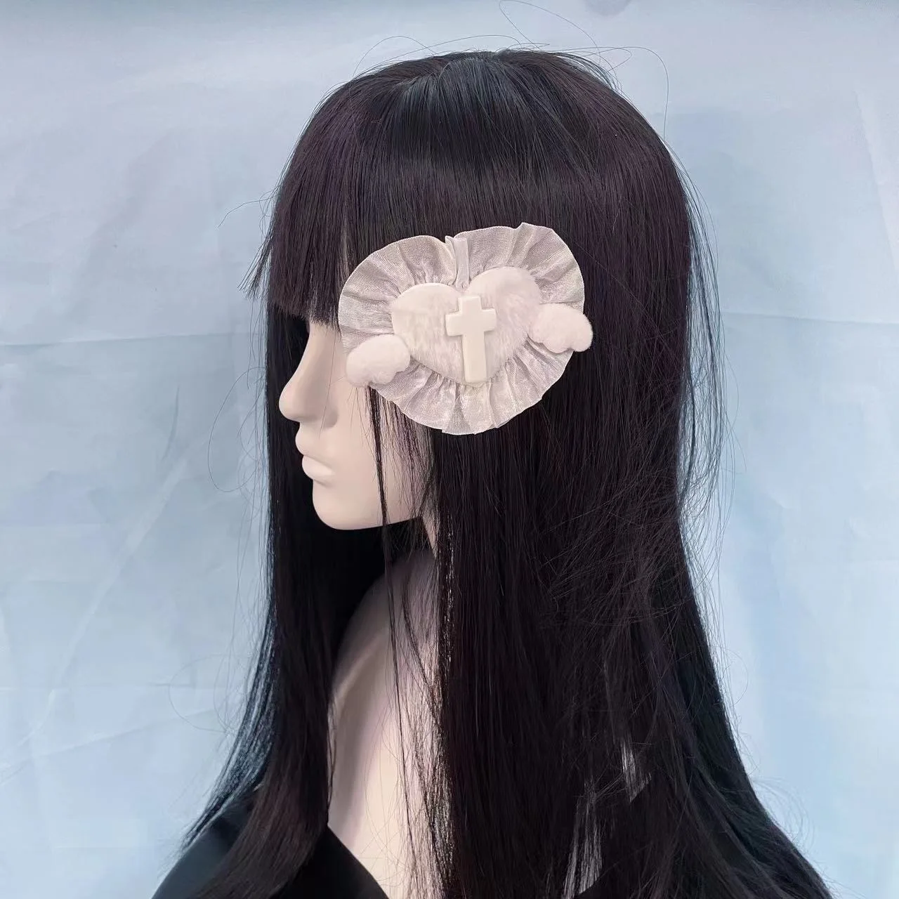 Lolita Anime Forcina Gotico Mina terrestre Cool Girl Angelo medico Croce di pizzo Peluche Amore Fermaglio per capelli Cosplay Festa a tema Accessori Y2k