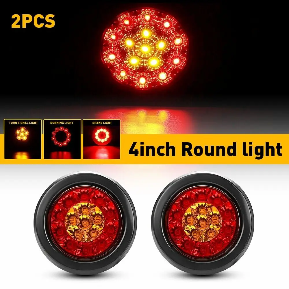 2PCS LED Round Lights Truck Trailer Tail Light LED Side Marker Signal Brake Turn Light Red White Yellow Signal Lamp for Caravan image 4