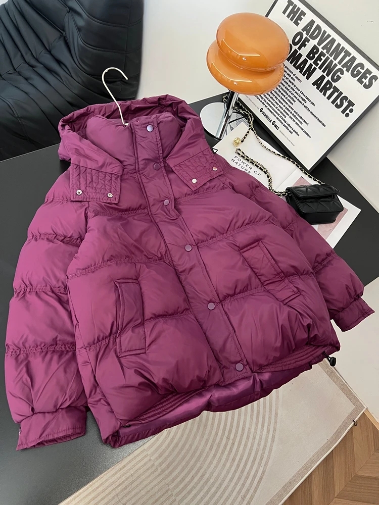 

Women's Thiened Cotton Jaet Coat Large Size Loose Fit Hooded Warmth Bread Sle Outerwear Korean Version Long Sve Zipper