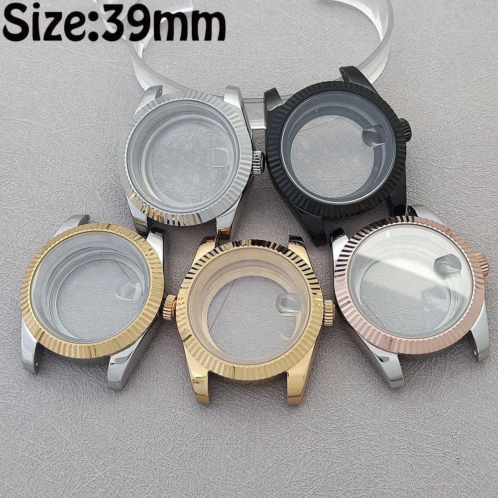 

NH35 case 39mm case silver/rose/gold/black case sapphire glass magnifying glass window suitable for NH35 movement Watch parts