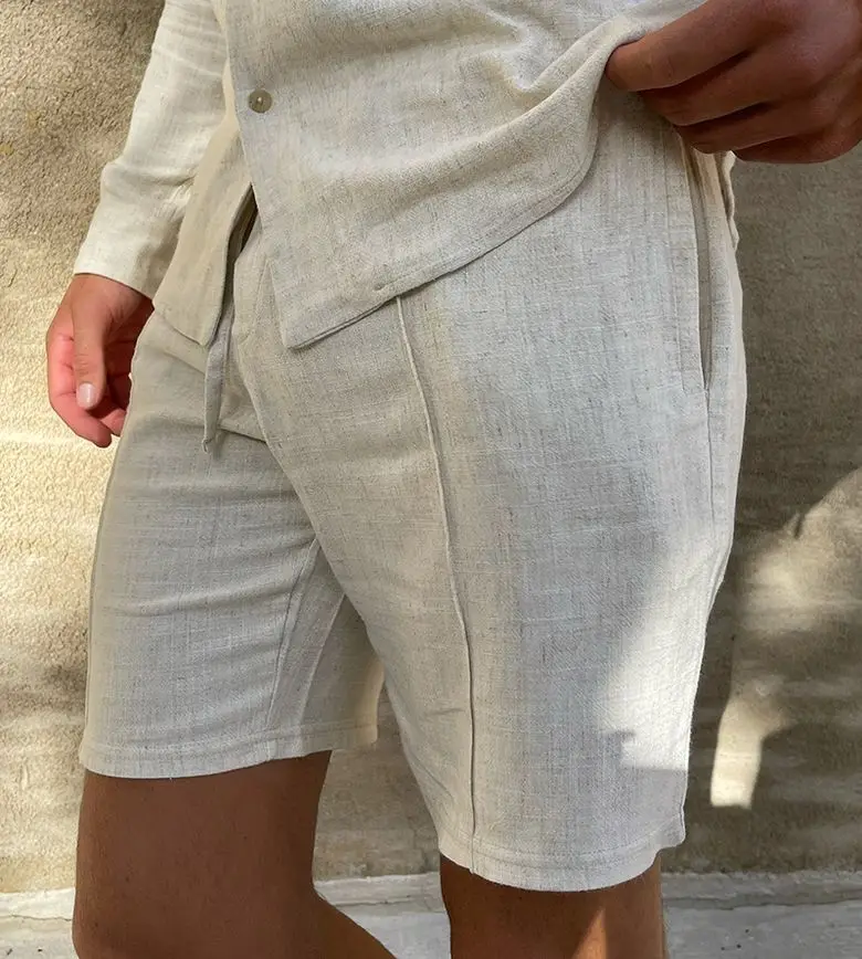 2024 Summer Beige Linen Short Pants For Men Beach Wedding Groom Casual Pants Holiday Custom Made Best Man LinenTrouser For Man