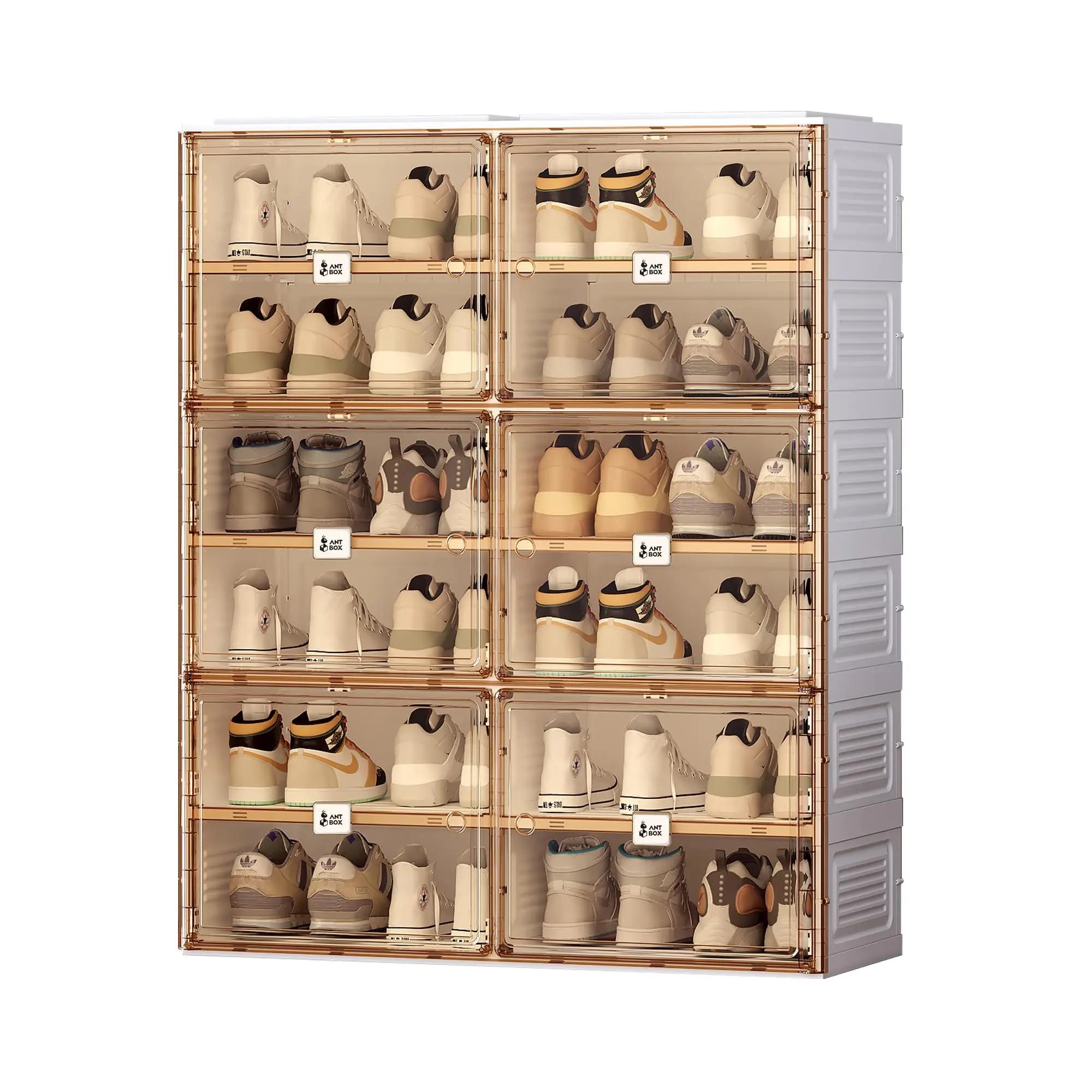 Portable Shoe Rack Organizer for Closet Entryway, Stackable Sneaker Storage Shoe Cabinet with Magnetic Clear Door
