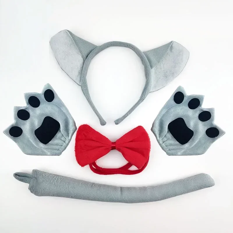 Fiesta mujer niño niña Anime Lobo regalo de cumpleaños diadema cola pata Animal bandas para el cabello felpa disfraz de Halloween Cosplay