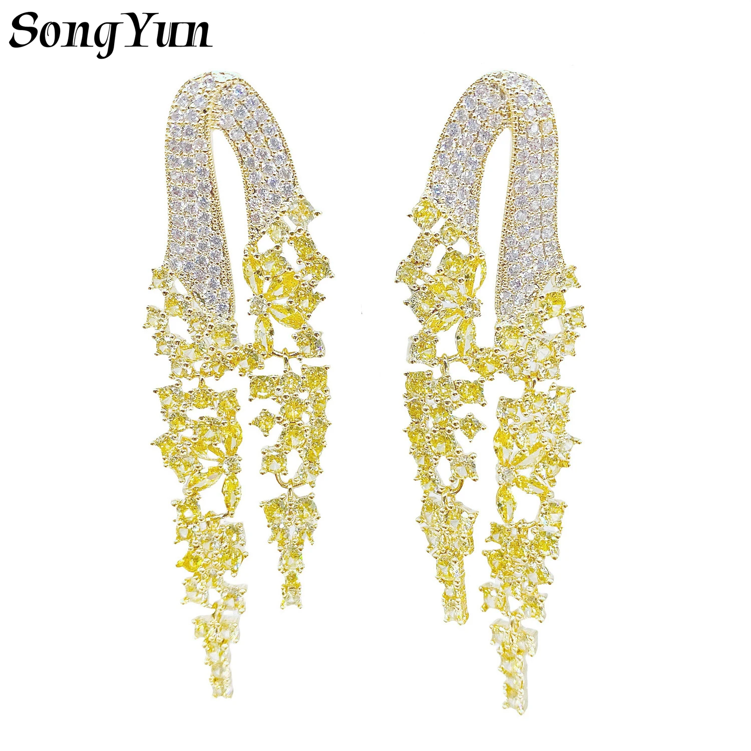 

Luxury Elegant Zircon Butterfly Flower Women Dangle Earrings Formal Dinner Wedding Party Bridal Jewelry CZ Tassel Drop Earrings