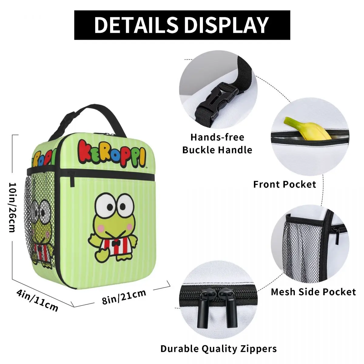 Custom Keroppi Kawaii Lunch Bag Cooler Warm Insulated Lunch Box per lavoro ufficio Picnic Food Tote Bags portatili