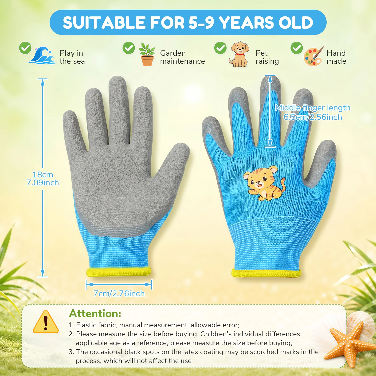 Kids Gardening Gloves Latex Coated Palm Non-Slip Children Safety Work Gloves For Boys Girls Outdoor Yard Shelling Set 6 Pairs M