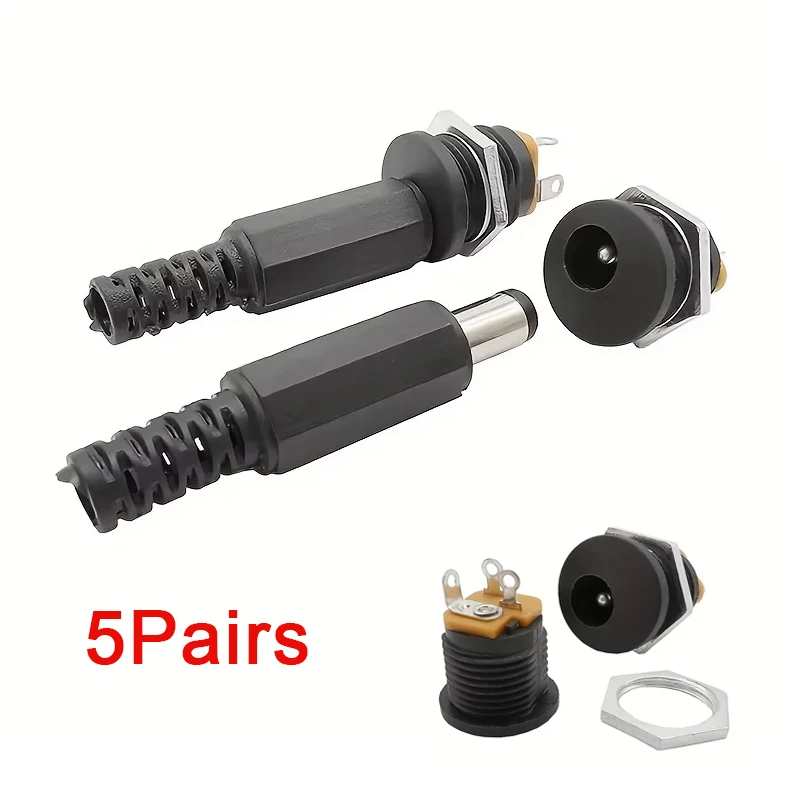 10Pcs DC 5.5x2.1mm 3.5x1.3mm 2.1 2.5 Connectors DC Power Plug Male Female Jack Socket Nut Panel Mount DC Power Adapter Connector