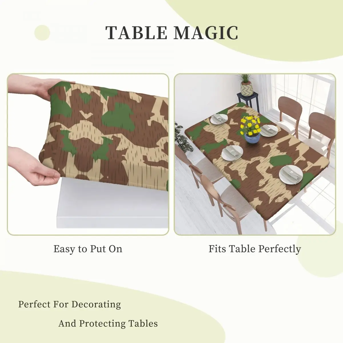 Waterproof Oil-Proof WW2 GermanySplintertarn Splinter Camo Tablecloth Table Covers 4FT Fit Military Camouflage Table Cloth