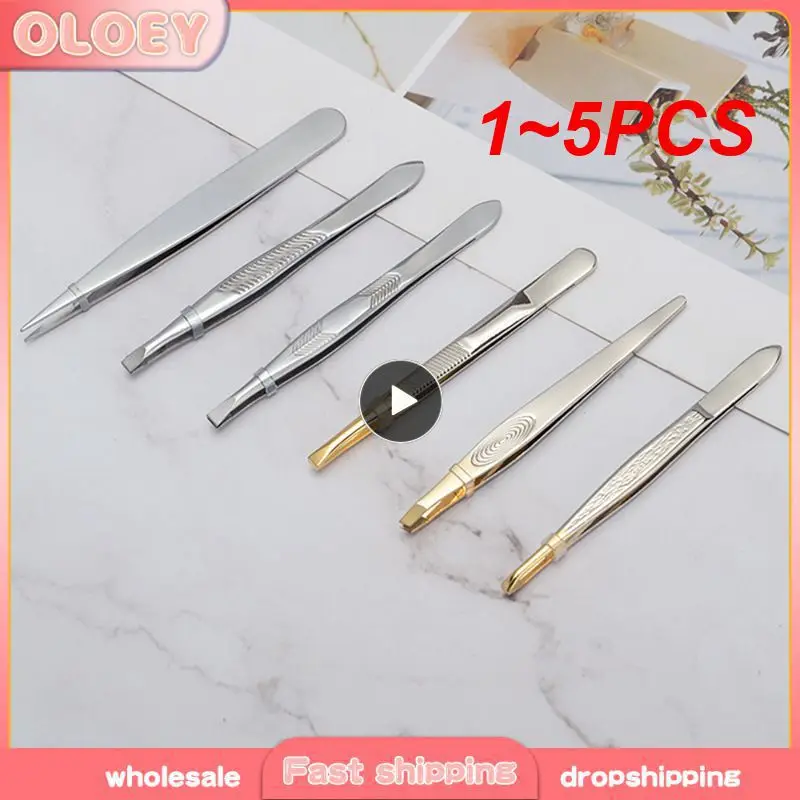 1~5PCS Eyebrow Tweezer Stainless Steel Beauty Clip Slant Tip Flat Tip Eyebrow Tweezer Clip for Eyebrow Trimming Face Hair