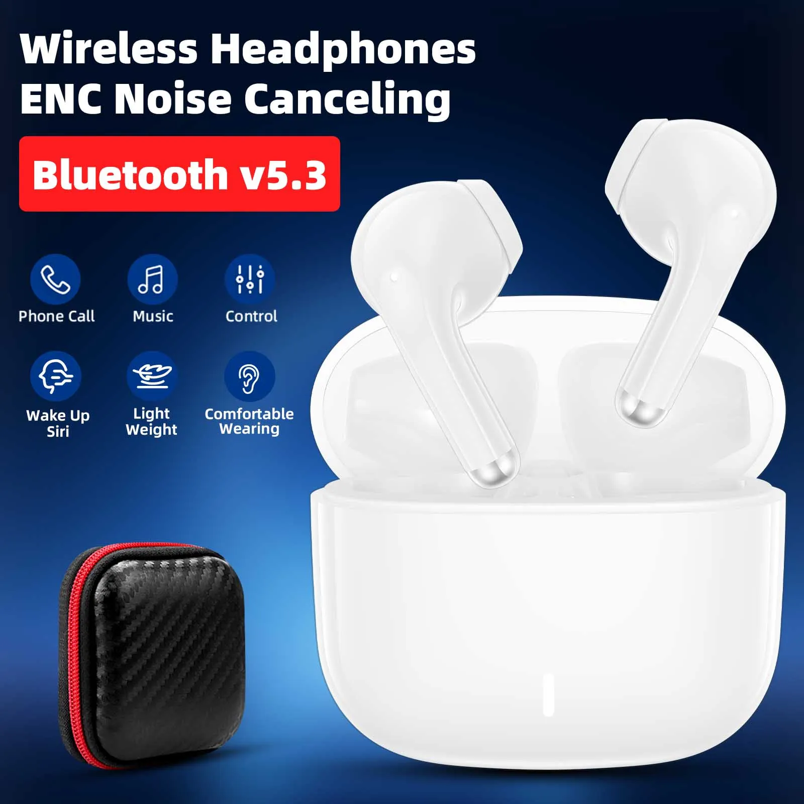 

Wireless Earbuds Bluetooth 5.3 ENC Noise Canceling Earphones with Mic HiFi Bass Stereo Headset for iPhone 16 Galaxy S25 Pixel 9