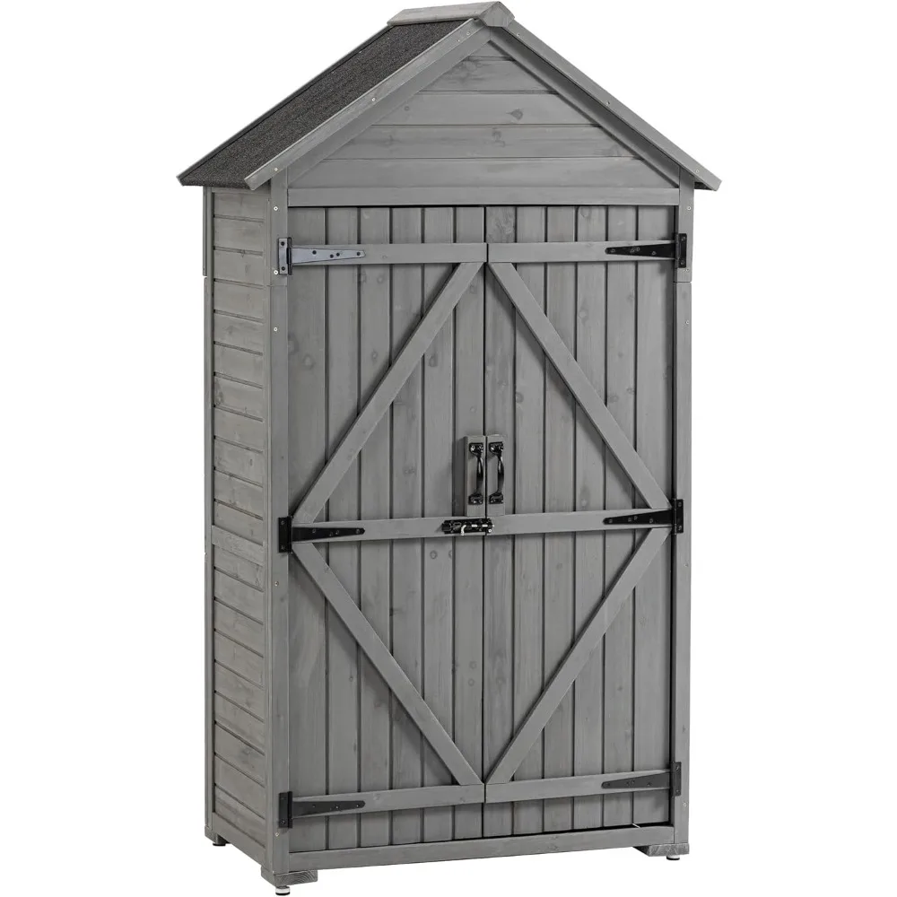 

Outdoor Large Storage Cabinet Wood, 3'Lx1.6'Wx5.7'H Wood Tool Shed with Shelves and Latch, Outside Wooden Shed for Yard, Garden,