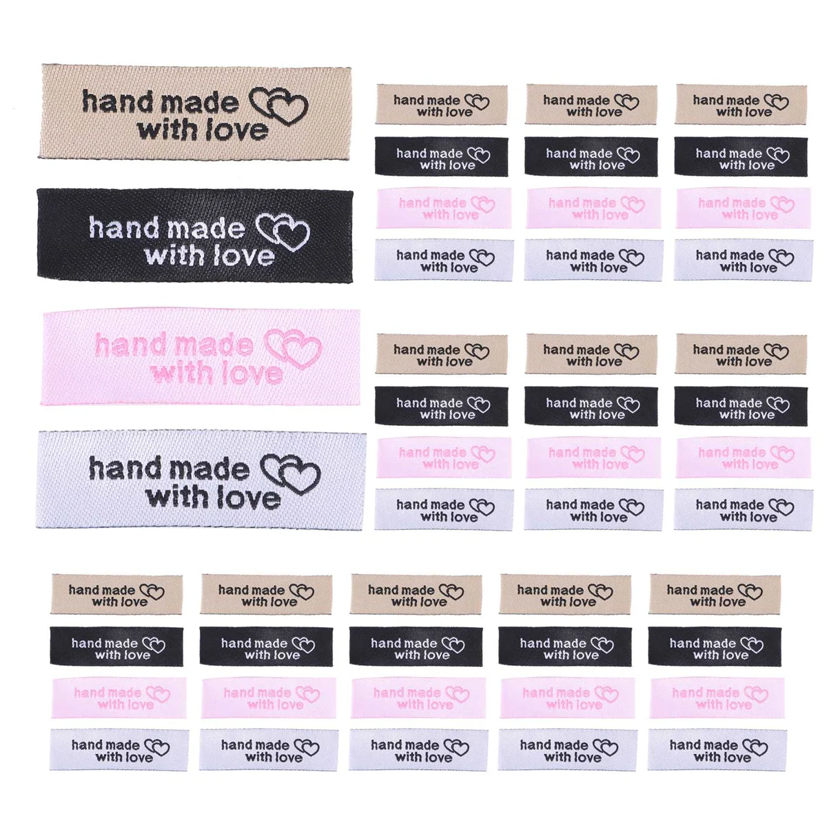 MALL 120 Pieces Personalized Sewing Labels Sew on Clothing Labels Handmade Interlocking Heart Pattern Label Tags