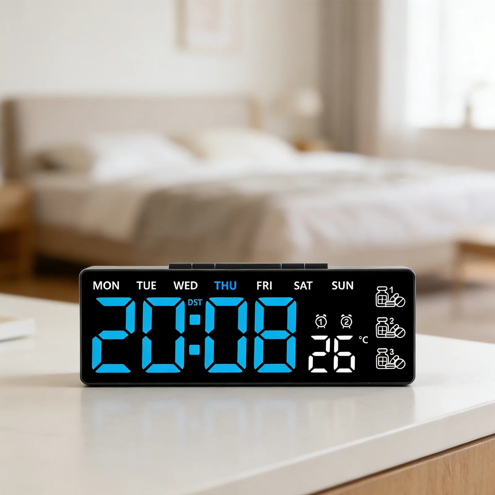 Home Decor As Show Digital Wall Clock Adjustable Brightness 12-24 Hour Format Automatic Light Sensing Customizable Settings