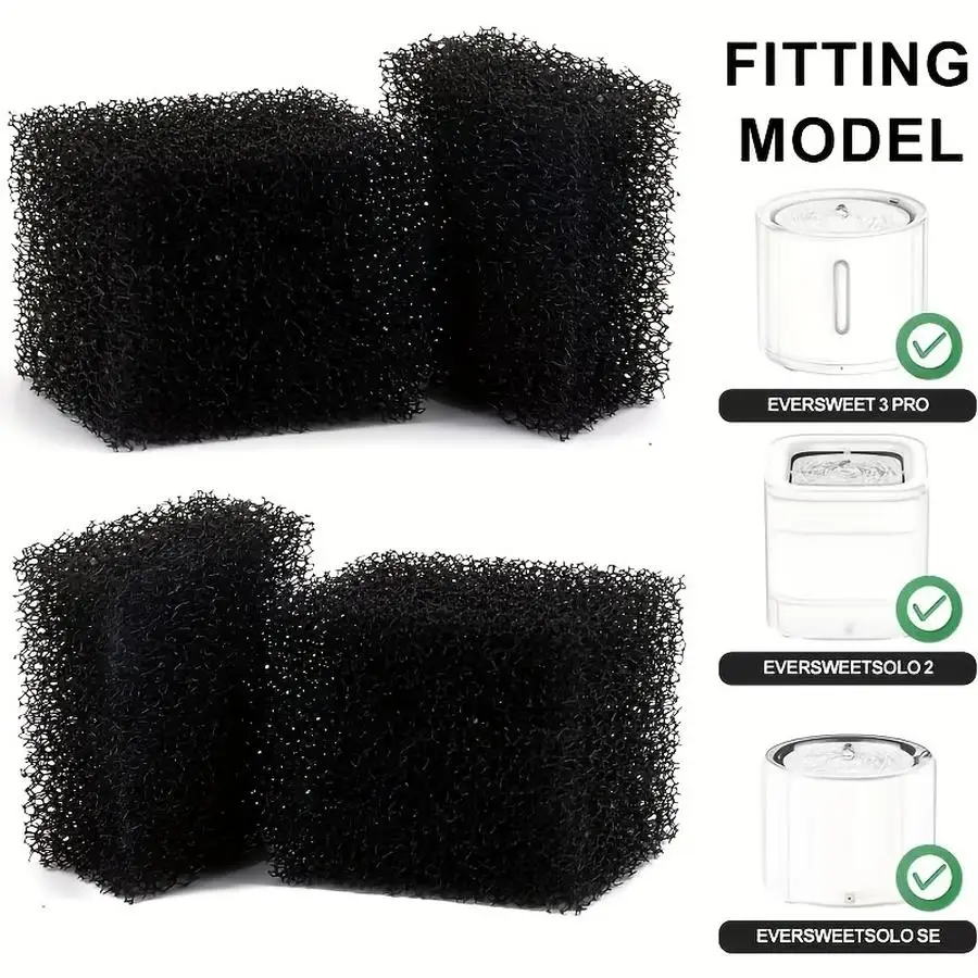 1/5/10/20/50/100pcs s/s Pack Compatible for PETKIT Eversweet 3 Pro/Solo 2/Solo SE Fountain Filters - Black Filter Blocks & Foam
