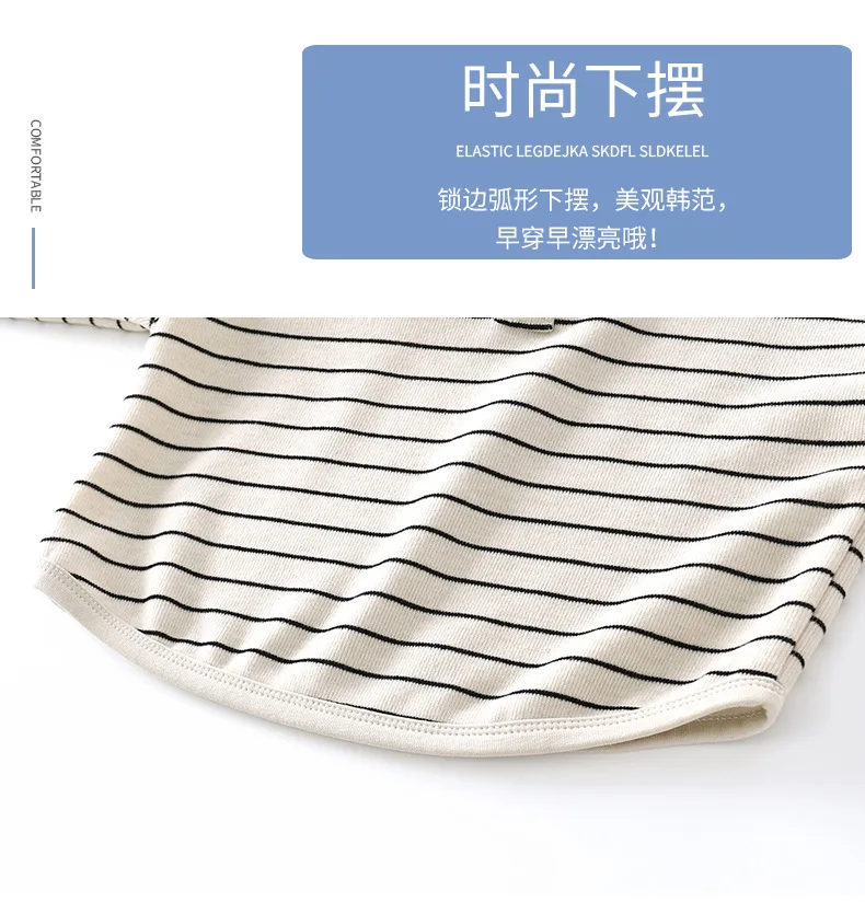 Rundhals-Streifen-T-Shirt mit Knöpfen und langen Ärmeln für Kinder, Herbst-Jungen-Basisshirt, Mädchen-Basisshirt, Baby-Winter-Oberteil, Kinder-T-Shirt – Detail 8
