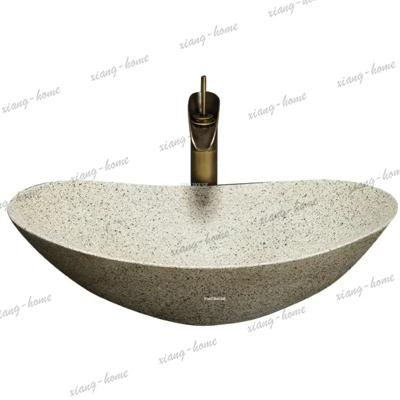 PG Home Balcony Bathroom Washbasin Modern Oval Art Carved Countertop Basin Ceramic Handmade Outdoor Washbasin Bathroom Sinks