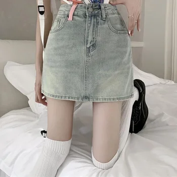 여성용 하이 웨이스트 데님 스커트, 섹시한 랩 엉덩이 원피스, 섹시한 나비 매듭, 무릎 위 A 라인 청바지 스커트, 한국 버전