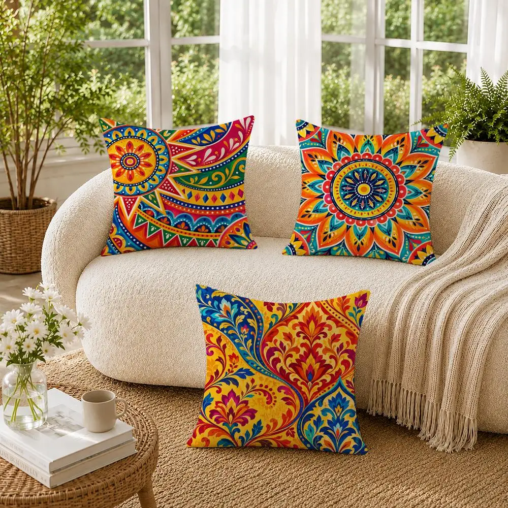 Mexican Talavera Tile Colorful Mandala Cushion Cover Soft Pillow Cases Hidden Zipper Cutecore Sofa Bedroom Home Decor Gift