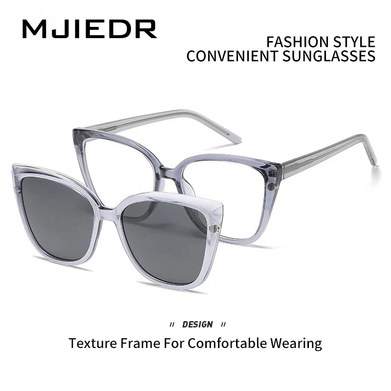 

MJIEDE Fashion Polarized Magnetic Clip-On Cat's Eye Glasses Women Anti-UV Sunglaese TR90 Optical Prescription Eyeglasses