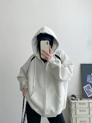 Women Oversized Sweatshirt Harajuku Y2K Drawstring Hooded Zip Up Coat Korean Casual Loose Streetwear Female Tops