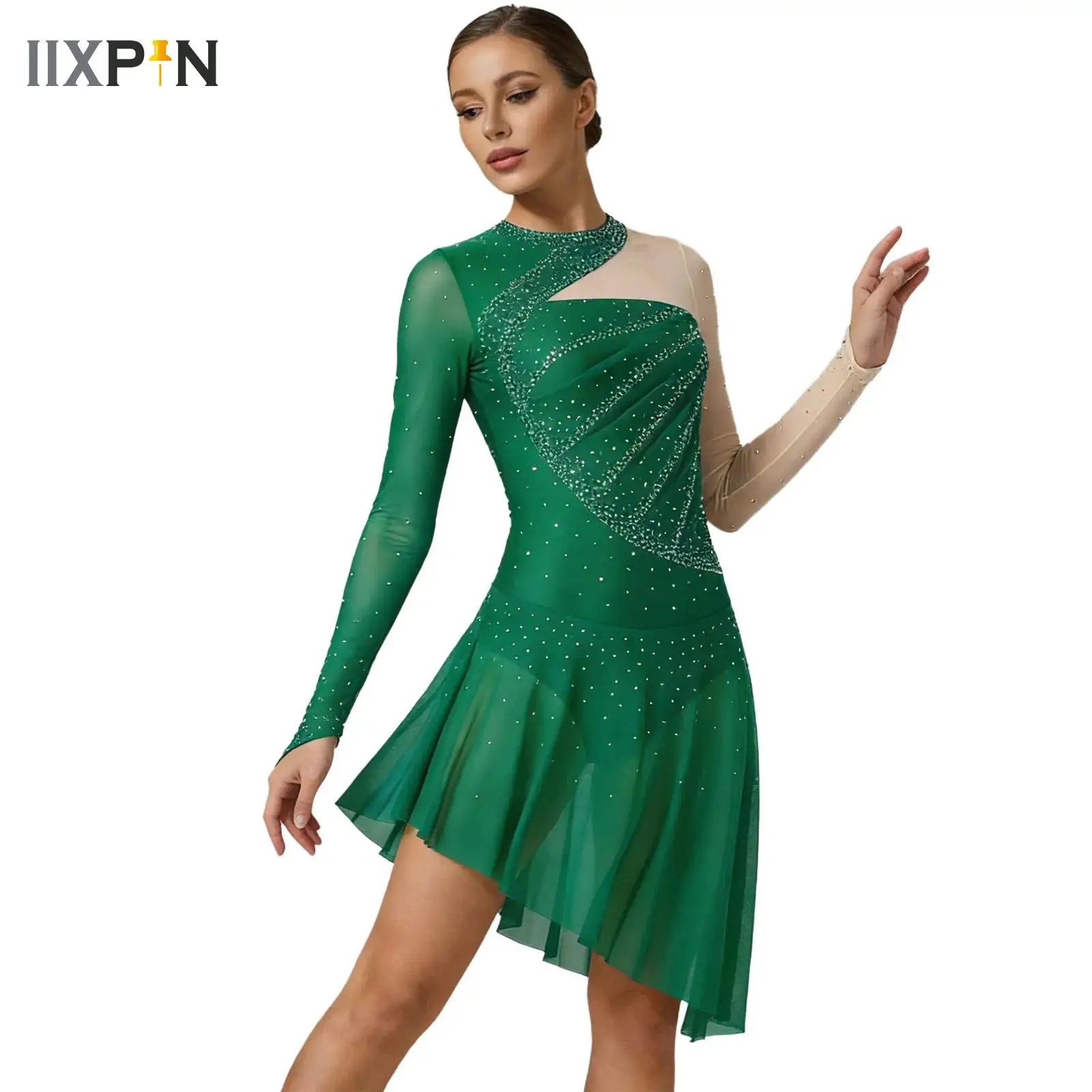 

Women Adults Rhinestones Gymnastics Bodysuit Figure Skating Ballet Jersey Dance Performance Costume Lyrical Dance leotard Dress