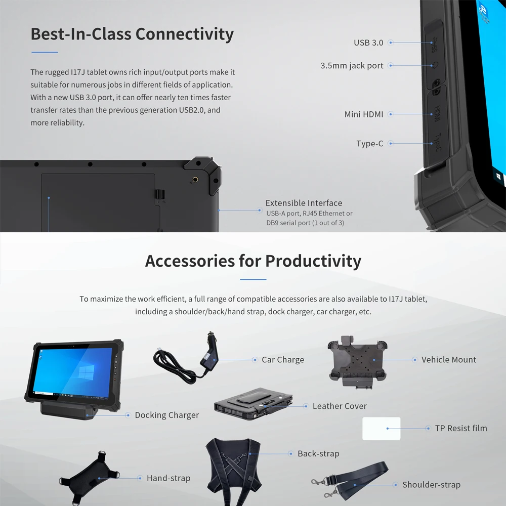 N5100 كمبيوتر صناعي متين يعمل بنظام التشغيل Windows 11 8GB 128GB 10.1 بوصة عرض 4G مقاوم للماء IP65 PC مع منافذ RJ45 RS232 ماسح ضوئي ثنائي الأبعاد