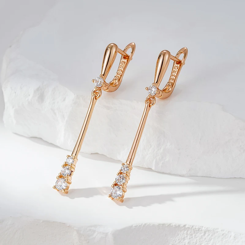 Kinel Trendy 585 Rose Gold Color Long Dangle Earrings For Women Fine Daily Jewelry Bride Wedding Natural Zircon Earrings Gift view 3